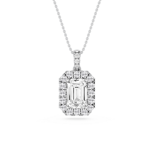 Emerald Lab Grown Diamond Halo Diamond Bail Solitaire Pendant - 16 to 18 Inches