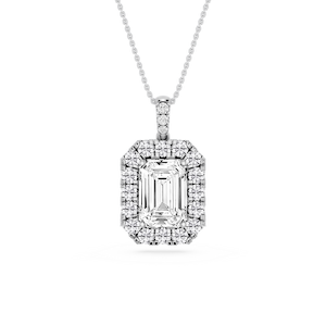 Emerald Lab Grown Diamond Halo Diamond Bail Solitaire Pendant - 16 to 18 Inches