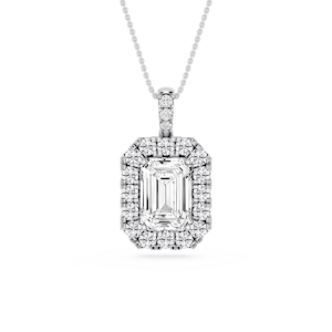 Emerald Lab Grown Diamond Halo Diamond Bail Solitaire Pendant - 16 to 18 Inches