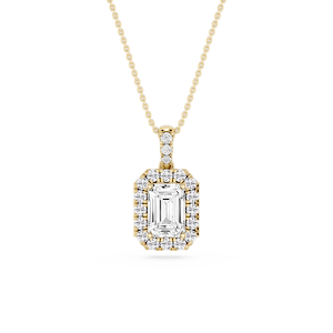 Emerald Lab Grown Diamond Halo Diamond Bail Solitaire Pendant - 16 to 18 Inches