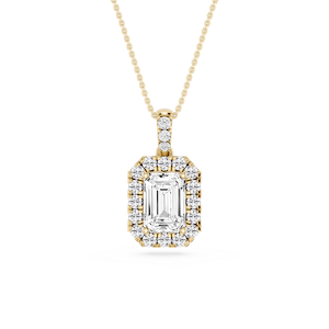 Emerald Lab Grown Diamond Halo Diamond Bail Solitaire Pendant - 16 to 18 Inches