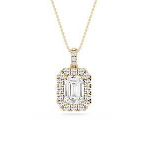 Emerald Lab Grown Diamond Halo Diamond Bail Solitaire Pendant - 16 to 18 Inches