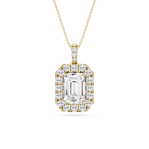 Emerald Lab Grown Diamond Halo Diamond Bail Solitaire Pendant - 16 to 18 Inches