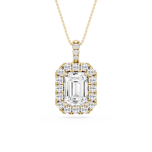 Emerald Lab Grown Diamond Halo Diamond Bail Solitaire Pendant - 16 to 18 Inches