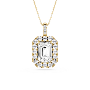 Emerald Lab Grown Diamond Halo Diamond Bail Solitaire Pendant - 16 to 18 Inches