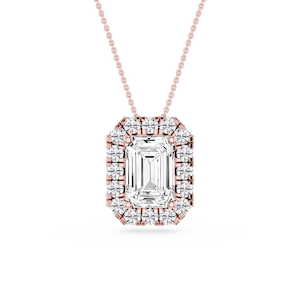 Emerald Lab Grown Diamond Halo Slide Pendant - 16 to 18 Inches