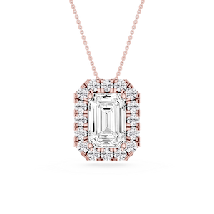 Emerald Lab Grown Diamond Halo Slide Pendant - 16 to 18 Inches