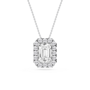 Emerald Lab Grown Diamond Halo Slide Pendant - 16 to 18 Inches