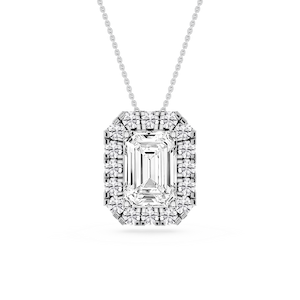 Emerald Lab Grown Diamond Halo Slide Pendant - 16 to 18 Inches