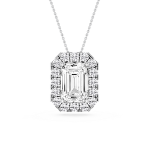Emerald Lab Grown Diamond Halo Slide Pendant - 16 to 18 Inches