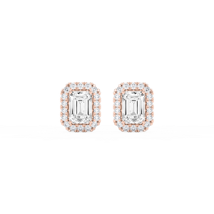 Emerald Lab Grown Diamond Four Prong Basket Halo Stud Earrings