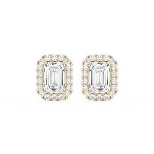 Emerald Lab Grown Diamond Four Prong Basket Halo Stud Earrings