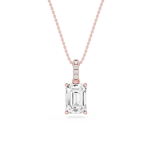 Emerald Lab Grown Diamond Hidden Halo Pendant - 16 to 18 Inches