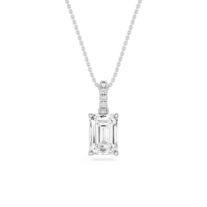 Emerald Lab Grown Diamond Hidden Halo Pendant - 16 to 18 Inches