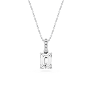 Emerald Lab Grown Diamond Hidden Halo Pendant - 16 to 18 Inches
