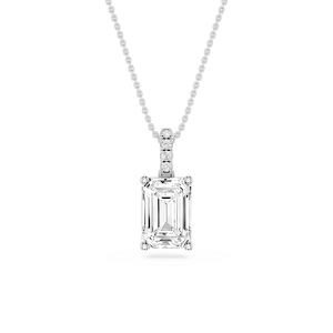 Emerald Lab Grown Diamond Hidden Halo Pendant - 16 to 18 Inches