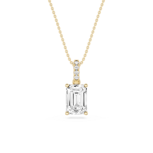 Emerald Lab Grown Diamond Hidden Halo Pendant - 16 to 18 Inches