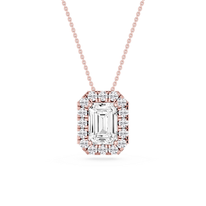Emerald Lab Grown Diamond Halo Slide Pendant - 16 to 18 Inches