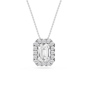 Emerald Lab Grown Diamond Halo Slide Pendant - 16 to 18 Inches