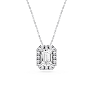 Emerald Lab Grown Diamond Halo Slide Pendant - 16 to 18 Inches