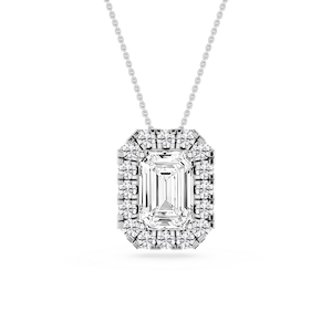 Emerald Lab Grown Diamond Halo Slide Pendant - 16 to 18 Inches