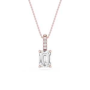 Emerald Lab Grown Diamond Pave Bail Solitaire Pendant - 16 to 18 Inches