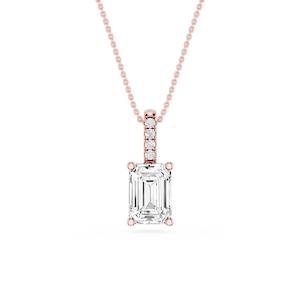 Emerald Lab Grown Diamond Pave Bail Solitaire Pendant - 16 to 18 Inches