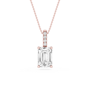 Emerald Lab Grown Diamond Pave Bail Solitaire Pendant - 16 to 18 Inches