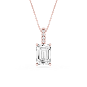 Emerald Lab Grown Diamond Pave Bail Solitaire Pendant - 16 to 18 Inches