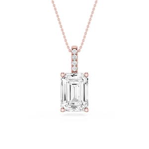Emerald Lab Grown Diamond Pave Bail Solitaire Pendant - 16 to 18 Inches