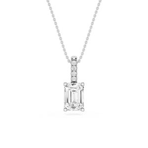 Emerald Lab Grown Diamond Pave Bail Solitaire Pendant - 16 to 18 Inches