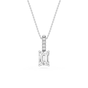 Emerald Lab Grown Diamond Pave Bail Solitaire Pendant - 16 to 18 Inches