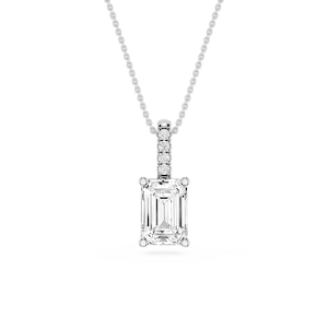 Emerald Lab Grown Diamond Pave Bail Solitaire Pendant - 16 to 18 Inches