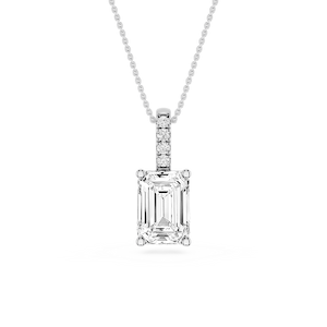 Emerald Lab Grown Diamond Pave Bail Solitaire Pendant - 16 to 18 Inches