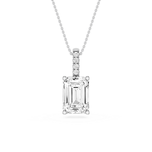 Emerald Lab Grown Diamond Pave Bail Solitaire Pendant - 16 to 18 Inches