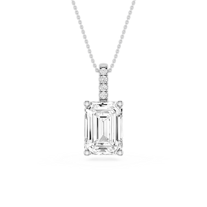 Emerald Lab Grown Diamond Pave Bail Solitaire Pendant - 16 to 18 Inches