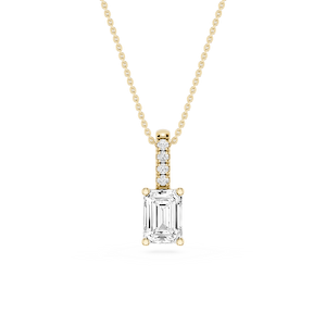 Emerald Lab Grown Diamond Pave Bail Solitaire Pendant - 16 to 18 Inches