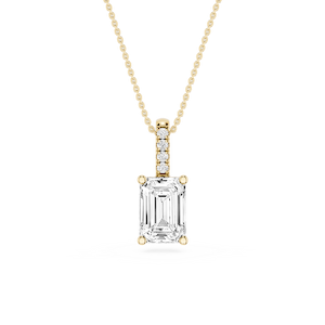 Emerald Lab Grown Diamond Pave Bail Solitaire Pendant - 16 to 18 Inches