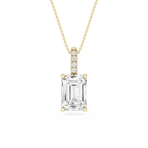 Emerald Lab Grown Diamond Pave Bail Solitaire Pendant - 16 to 18 Inches