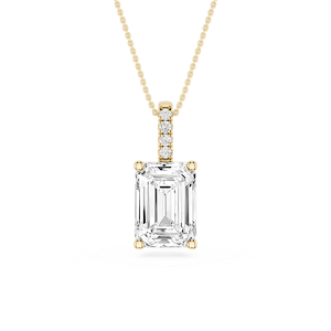 Emerald Lab Grown Diamond Pave Bail Solitaire Pendant - 16 to 18 Inches