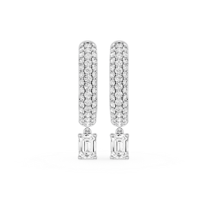 Emerald Lab Grown Diamond Pave Hoop Drop Earrings