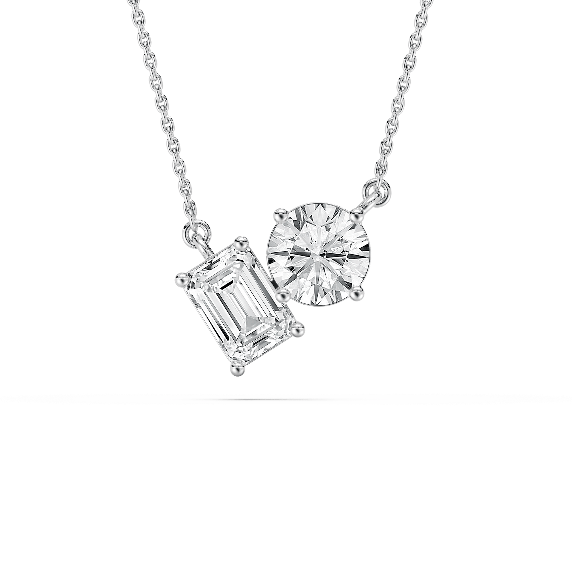 Emerald Round Two Stone Necklace in Rose Gold