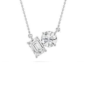 2 ctw Round and Emerald Lab Grown Diamond Two Stone Pendant - 18 Inches