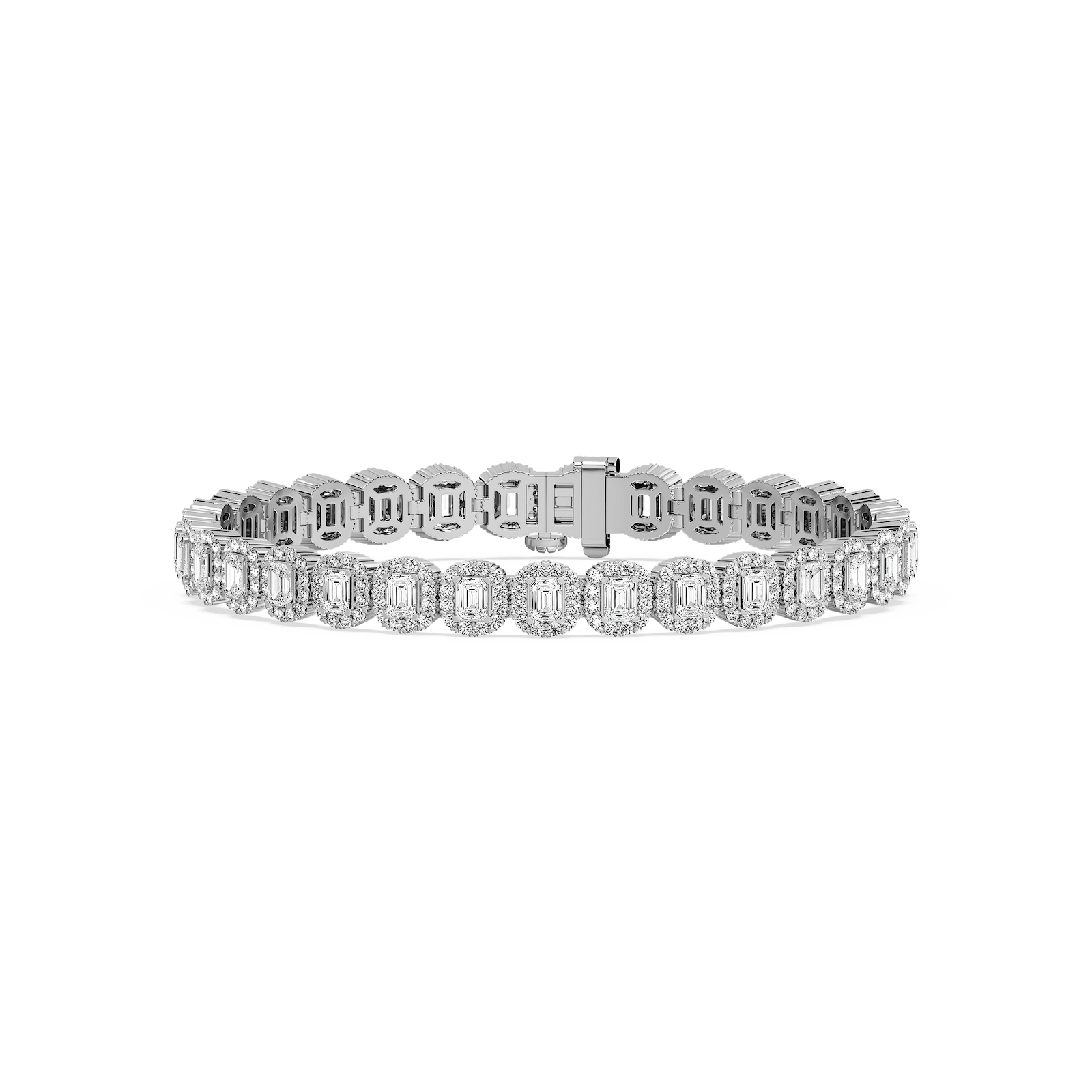 7 ⁵⁄₈ ctw Emerald and Round Lab Grown Diamond Halo Tennis Bracelet  - 7 Inches