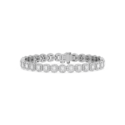 7 ⁵⁄₈ ctw Emerald and Round Lab Grown Diamond Halo Tennis Bracelet  - 7 Inches