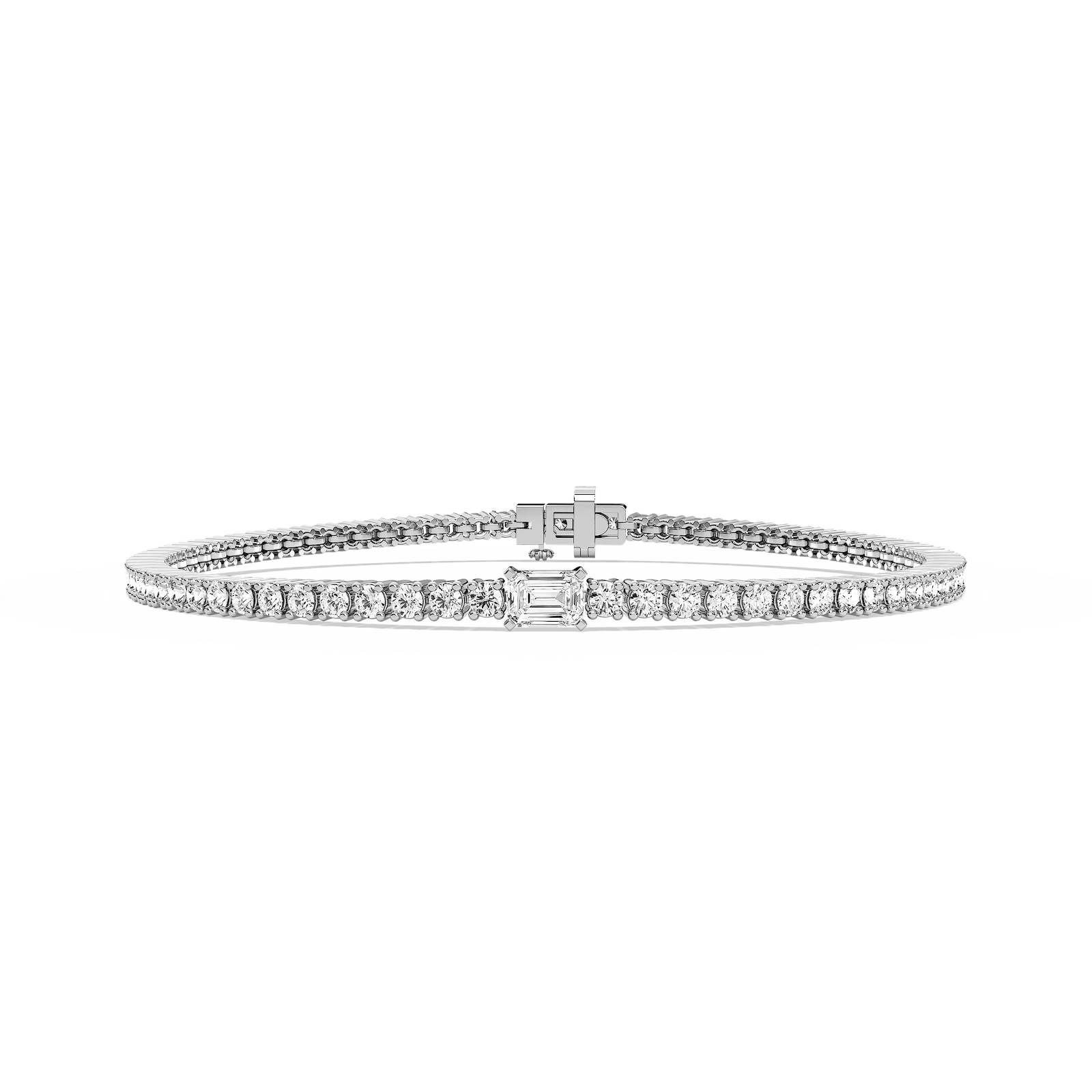 3 ¹⁄₃ ctw Emerald and Round Lab Grown Diamond Tennis Bracelet  - 7 Inches