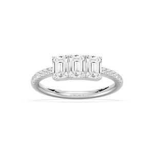 Delaney 1 ½ ctw Emerald and Round Lab Grown Diamond Classic Three Stone Engagement Ring