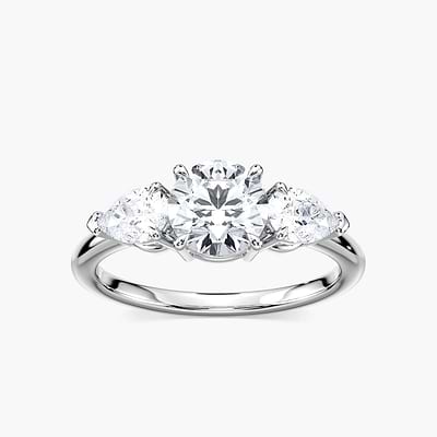 Emery Round and Pear Lab Grown Diamond Three Stone Engagement Ring