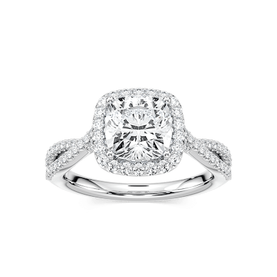 Emily Cushion Lab Grown Diamond Twisted Split Shank Halo Engagement Ring