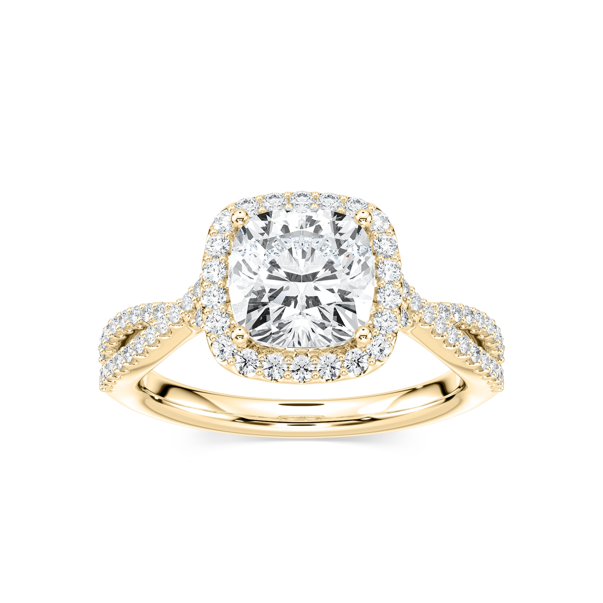 Emily Cushion Lab Grown Diamond Twisted Split Shank Halo Engagement Ring